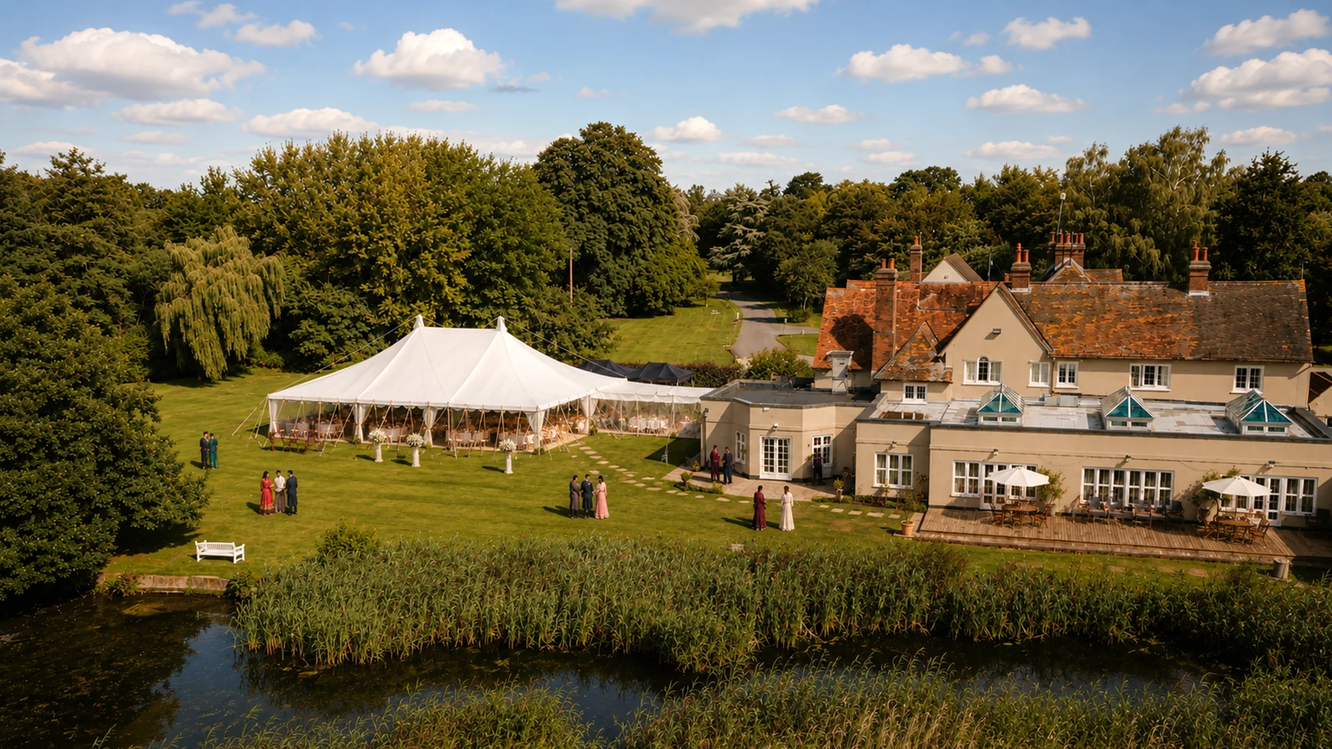 A vibrant and spacious marquee setup for a large celebration at Prested Hall, a premier Turkish Wedding Venue Essex.