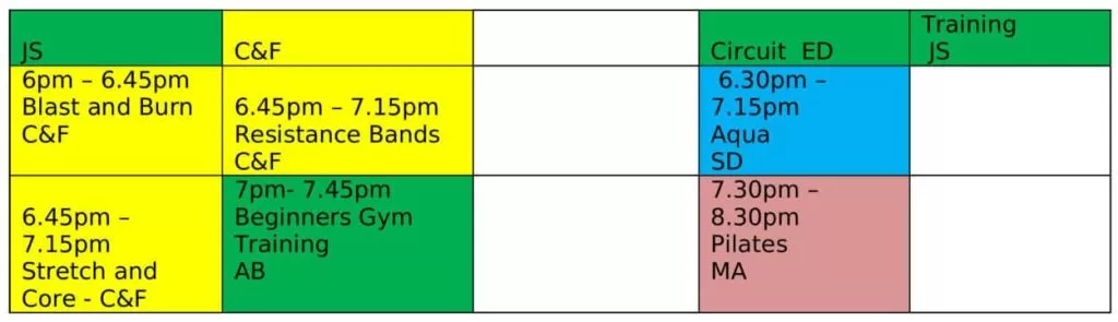 Health Club Timetable 3 Prested Hall